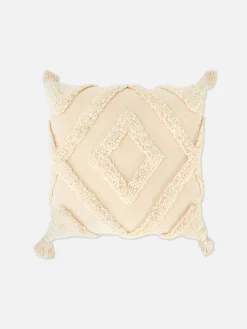 Almofada Decorativa Tufada Franjas Quadrada