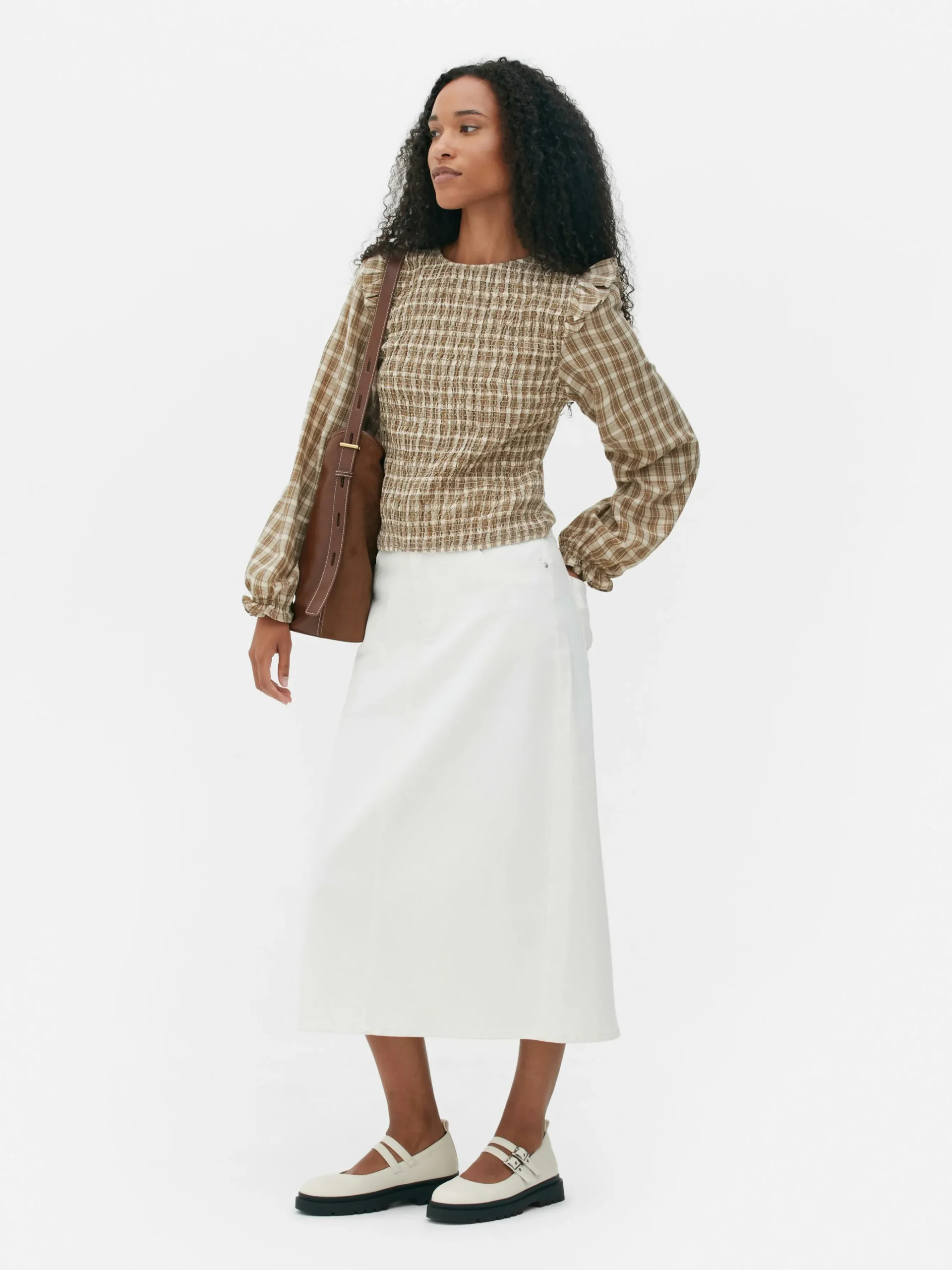 Blusa Manga Comprida Xadrez Franzida