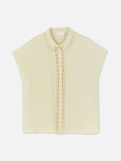 Blusa Manga Curta Rebordo Croché