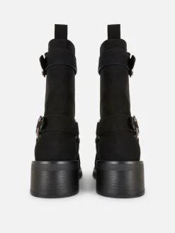 Botas Estilo Motard Imitação Camurça