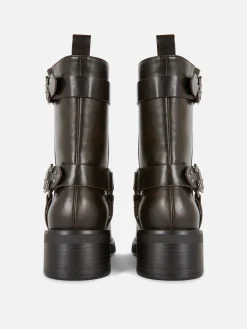 Botas Estilo Motard Imitação Pele