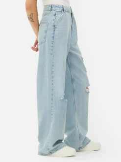 Calças Ganga Corte Perna Larga Desgastadas