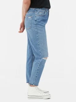 Calças Ganga Rasgadas Estilo Mom