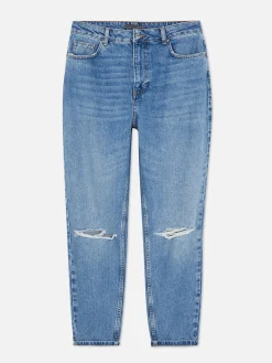 Calças Ganga Rasgadas Estilo Mom
