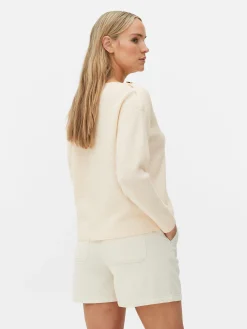 Camisola Gola Barco Botão Ombro