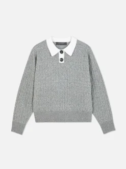 Camisola Malha Entrançada Colarinho