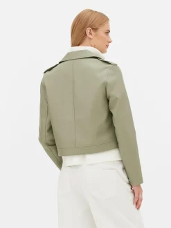 Casaco Estilo Motard Imitação Pele Básico