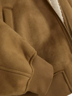 Casaco Imitação Camurça Colarinho Pelo Sintético