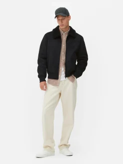 Casaco Imitação Camurça Colarinho Pelo Sintético