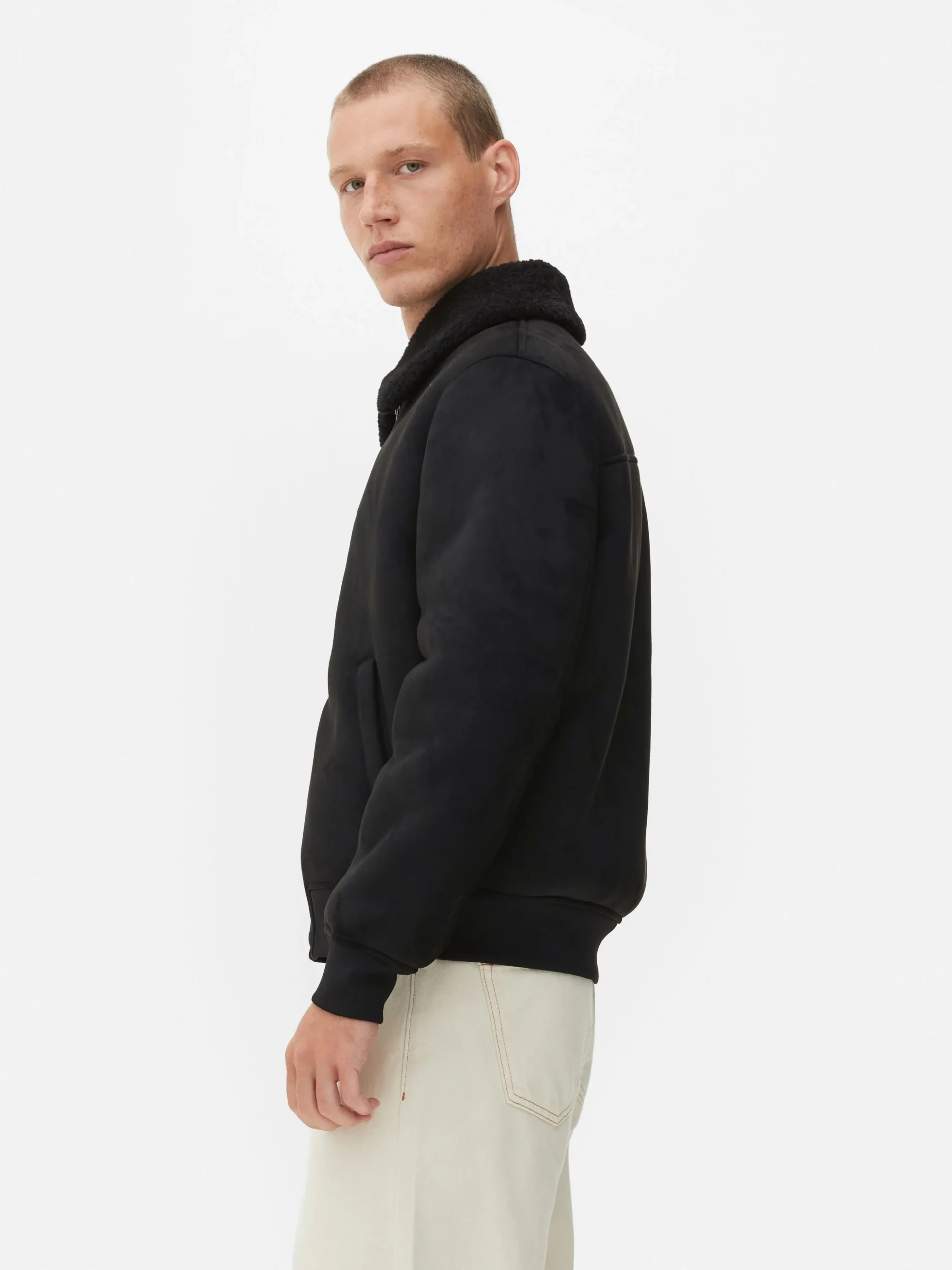 Casaco Imitação Camurça Colarinho Pelo Sintético