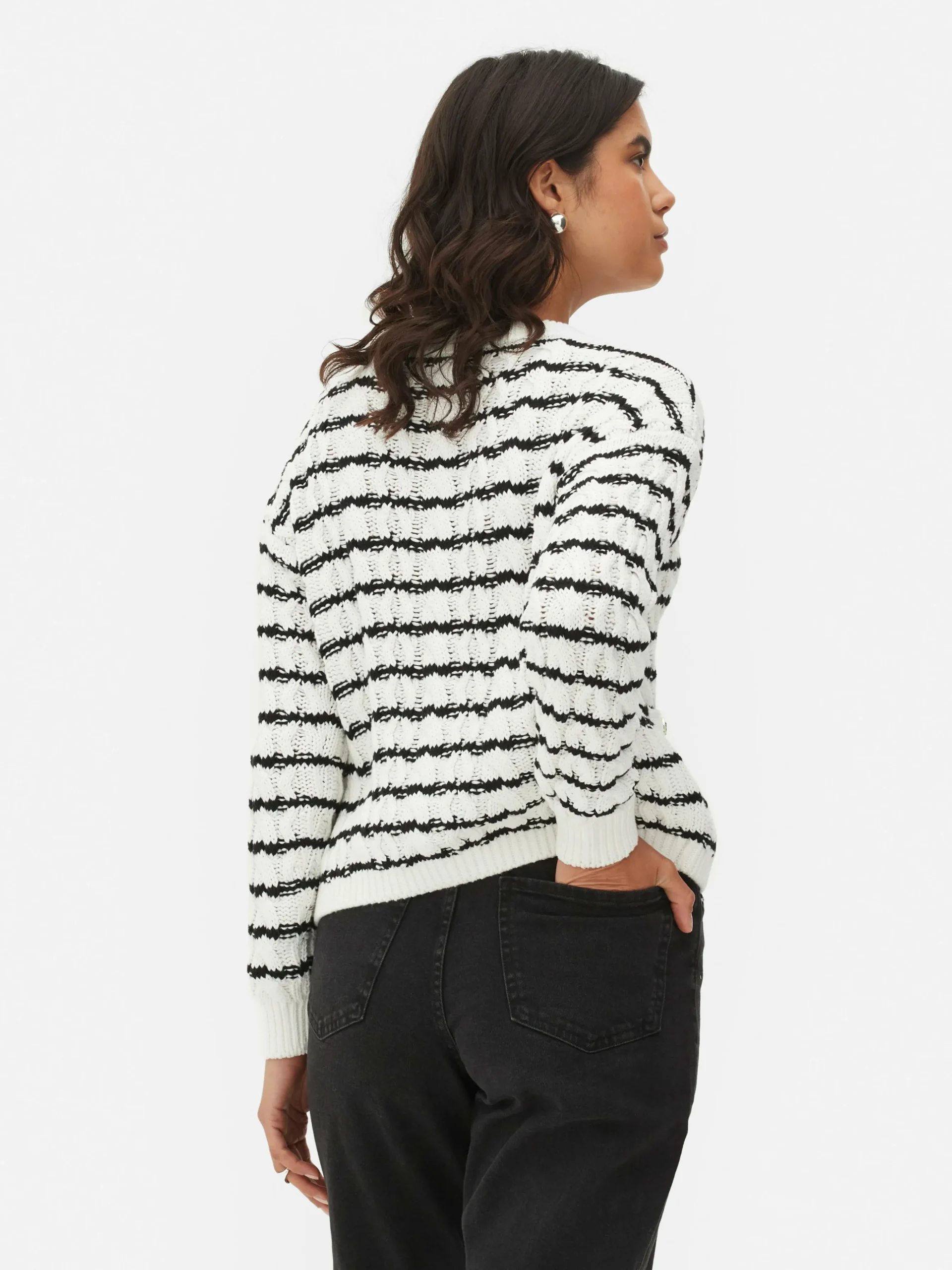 Casaco Malha Entrançada Riscas