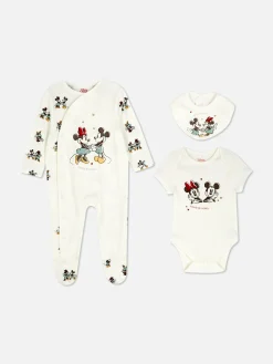 Conjunto Pijama, Body E Babete Disney Mickey Mouse E Minnie