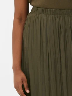 Saia Midi Plissada Cetim