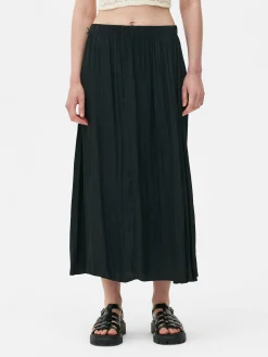 Saia Midi Plissada Cetim