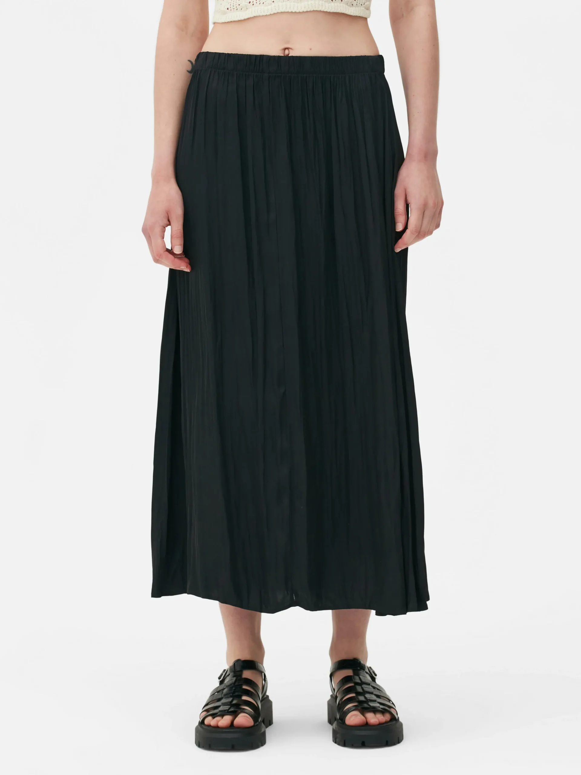 Saia Midi Plissada Cetim