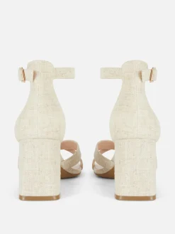 Sapatos Tacão Tiras Tecido Modelo Largo