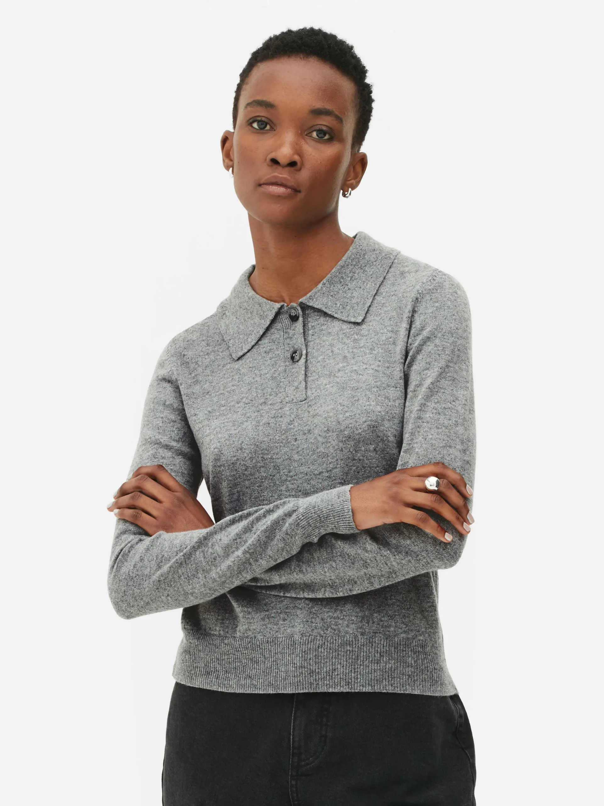 Top Malha Manga Comprida Colarinho