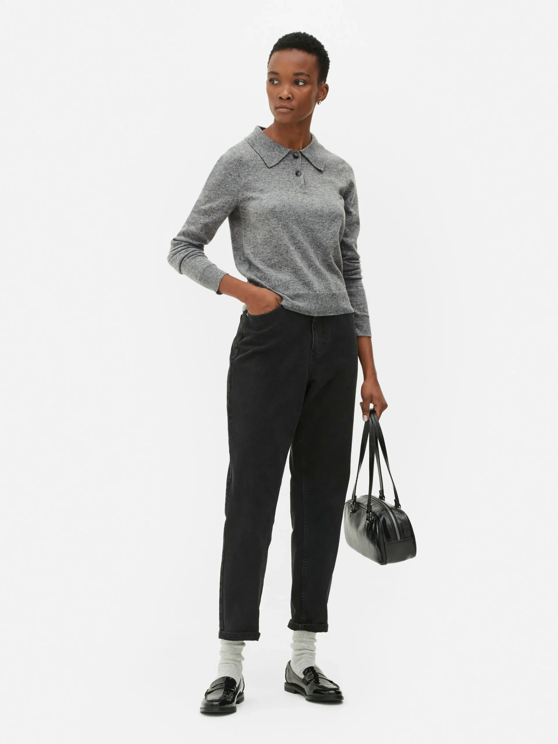 Top Malha Manga Comprida Colarinho