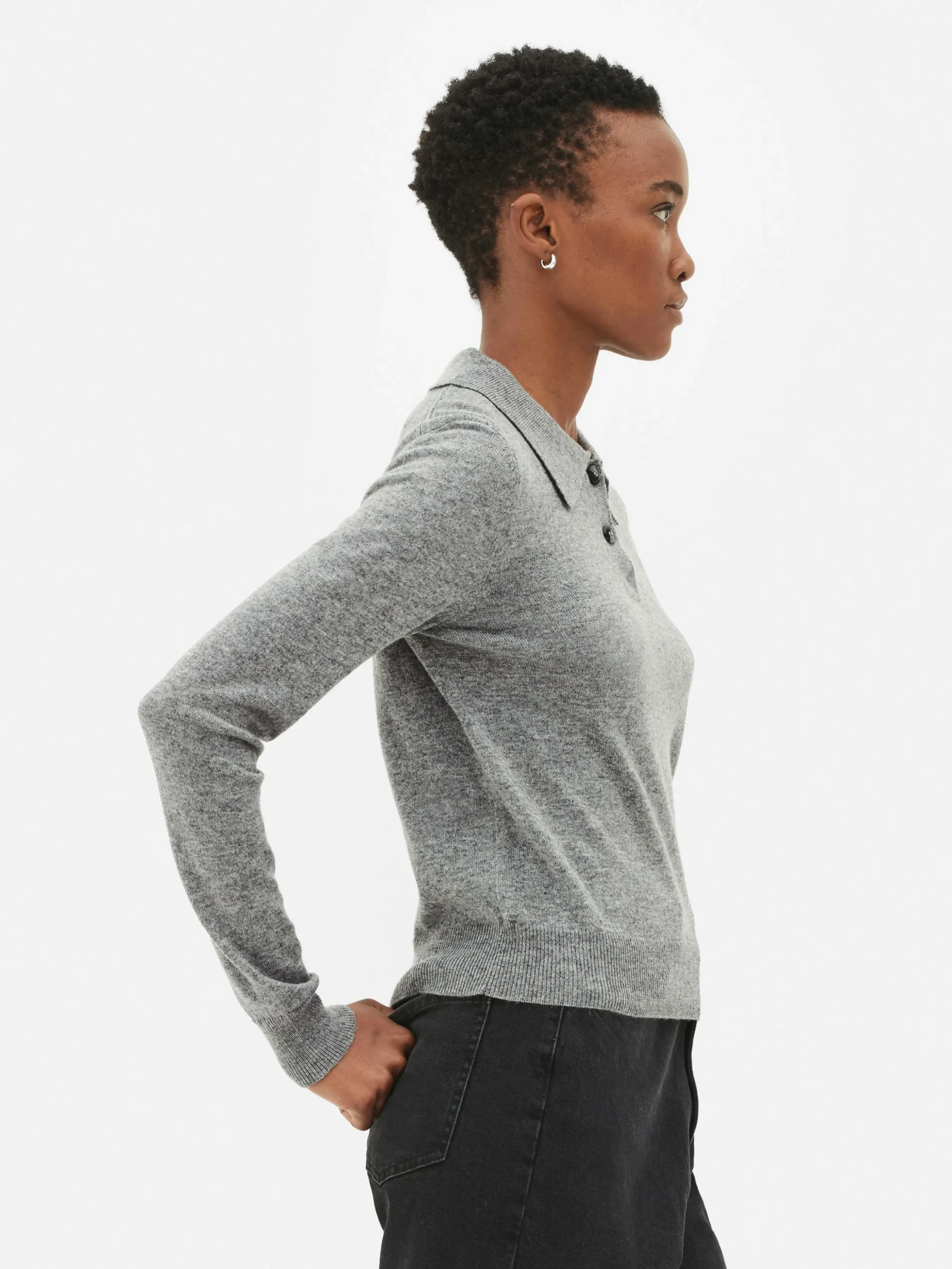 Top Malha Manga Comprida Colarinho