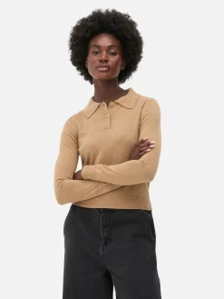 Top Malha Manga Comprida Colarinho