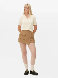 Top Manga Curta Colarinho Malha Fina