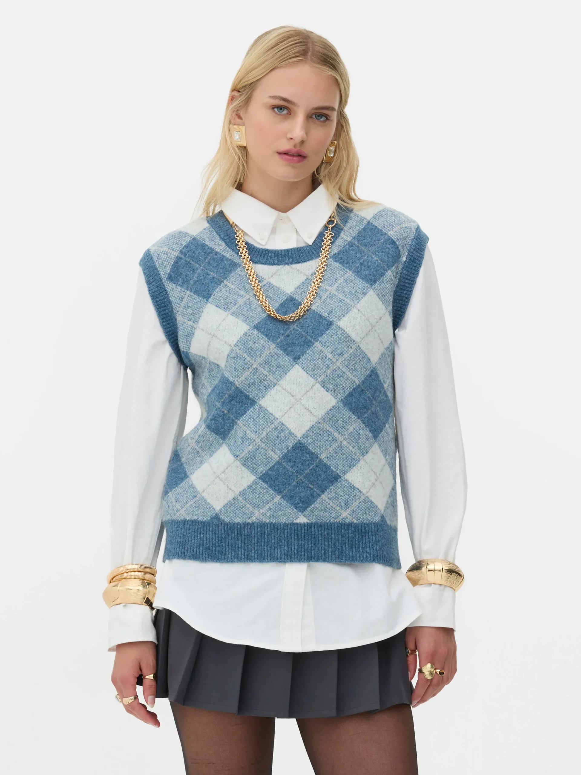 Top S/ Mangas Conj. Coord Malha Argyle Rita Ora