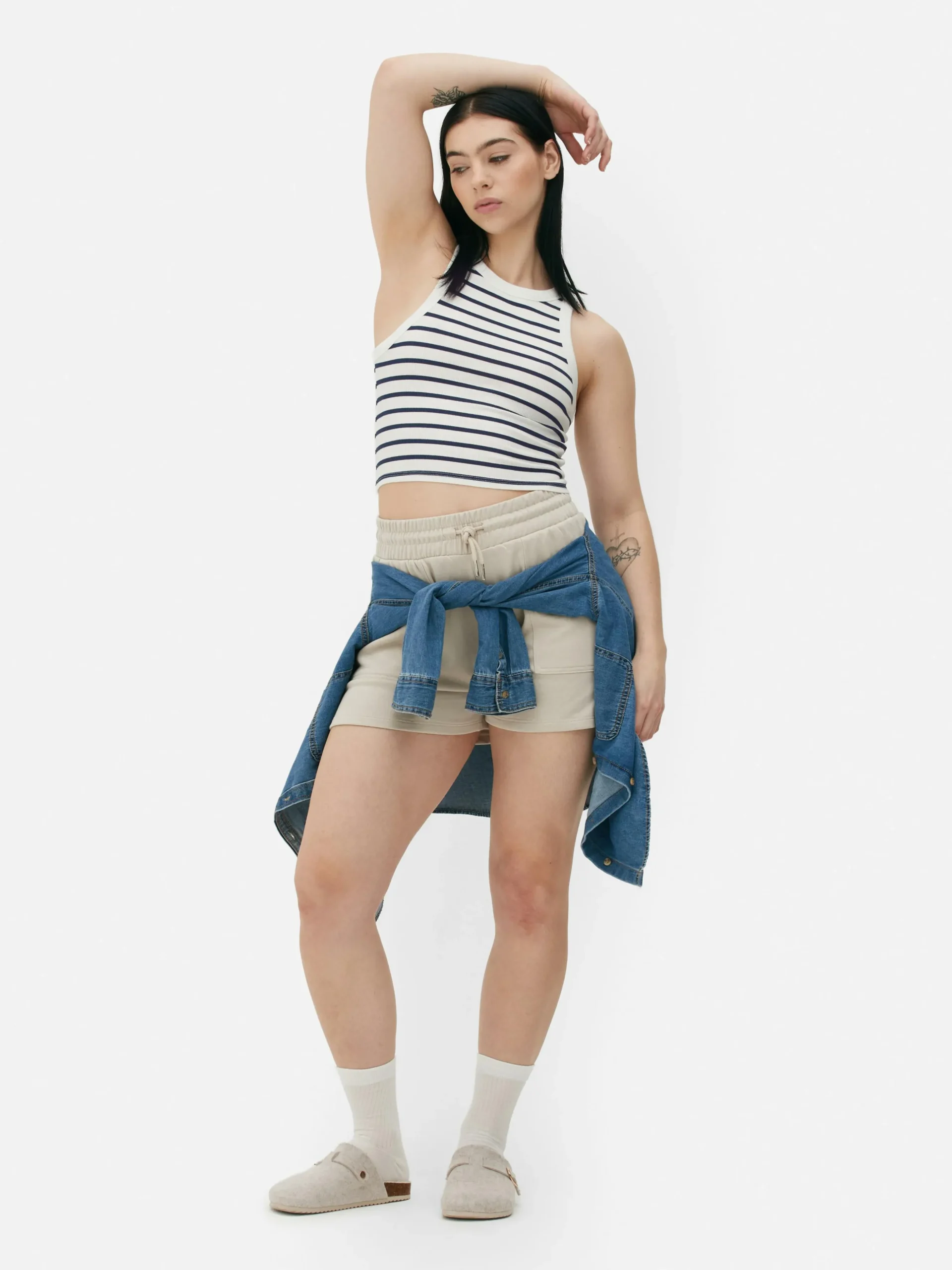 Top S/ Mangas Corrida Canelado Riscas