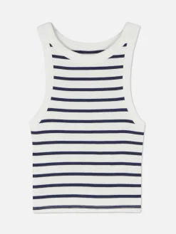 Top S/ Mangas Corrida Canelado Riscas