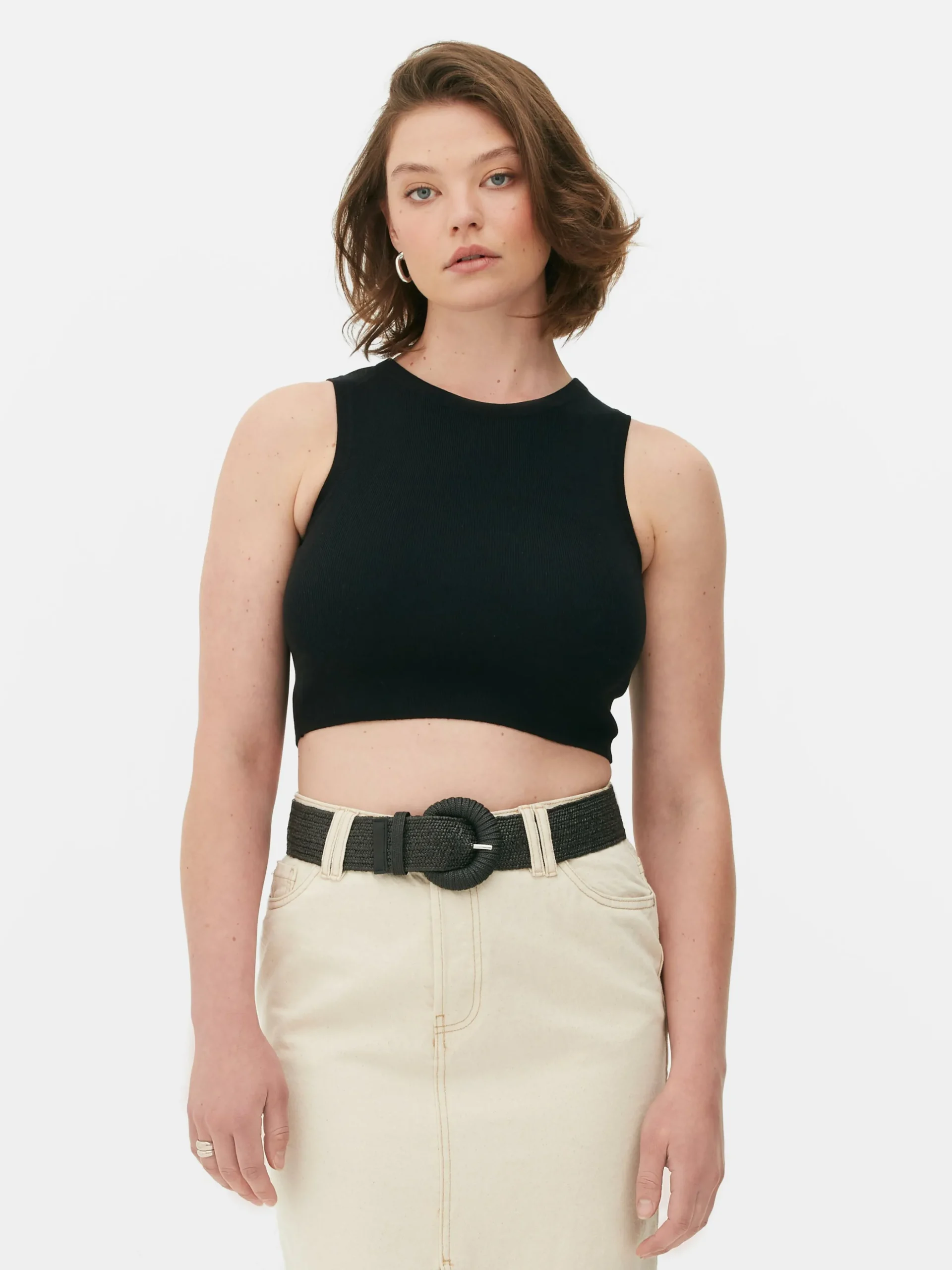 Top S/ Mangas Malha Canelada Decote Redondo