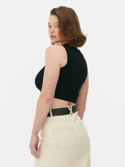 Top S/ Mangas Malha Canelada Decote Redondo