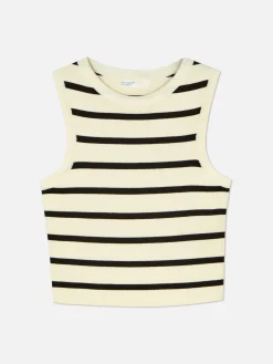 Top S/ Mangas Malha Canelada Decote Redondo