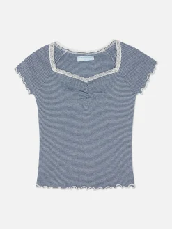 T-shirt Riscas Rebordo Renda