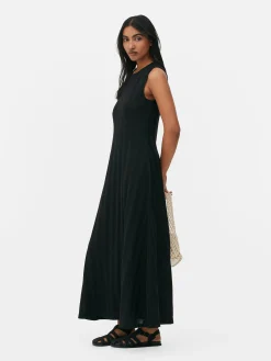 Vestido Comprido S/ Mangas Texturado Riscas