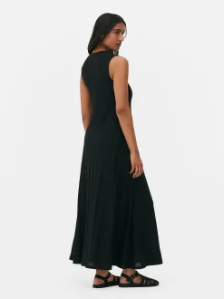 Vestido Comprido S/ Mangas Texturado Riscas