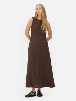 Vestido Comprido S/ Mangas Texturado Riscas