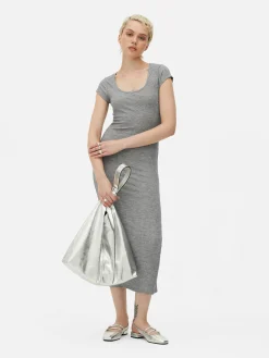 Vestido Midi Gola Redonda Canelado