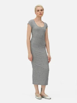 Vestido Midi Gola Redonda Canelado