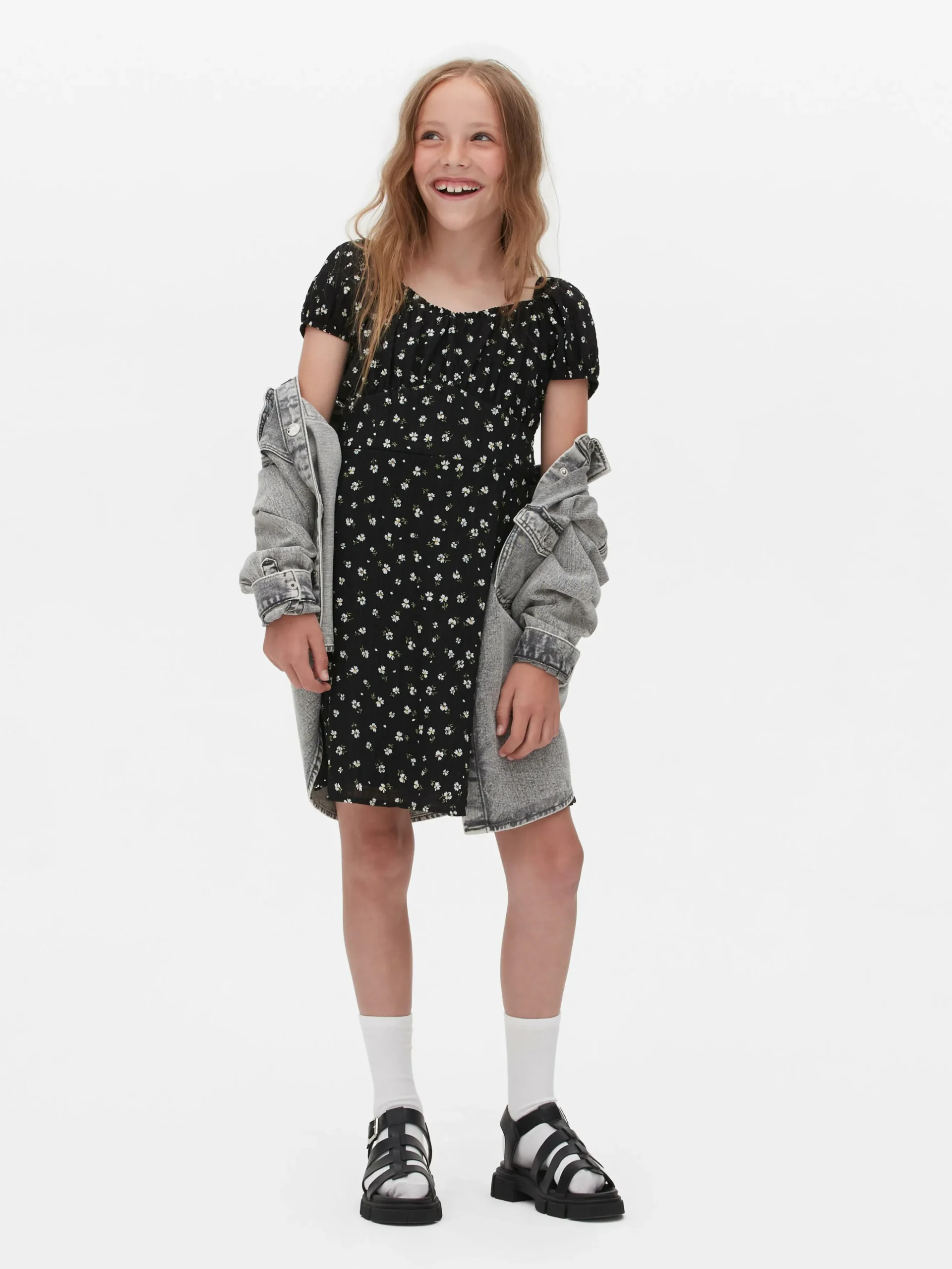 Vestido Tecido Franzido Padrão Floral